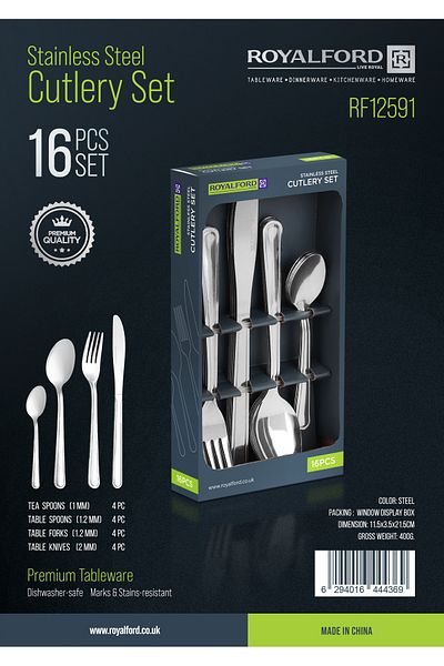 ROYALFORD Cutlery Set- RF12591/ 16 Pieces Spoons Set, Includes 4 Table Knives