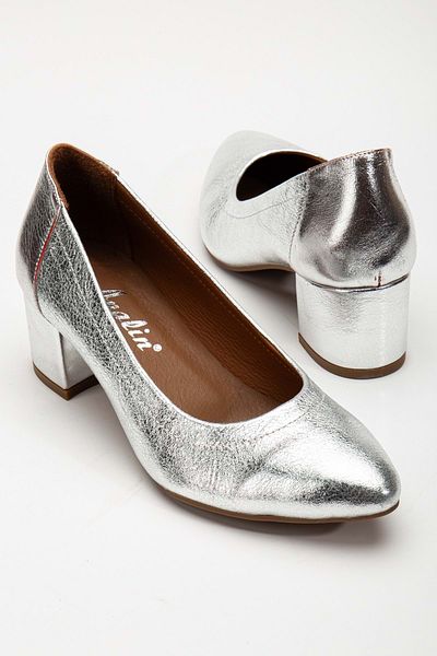 ANALİN SHOES Pantofi de damă cu toc clasic argintiu din piele naturală