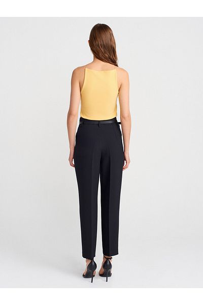 Dilvin 71632 Belted High Waist Trousers-Black