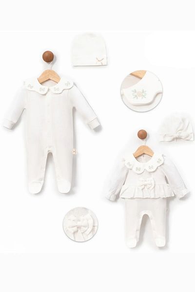 limebabies Embroidered Laced Brodeled Newborn Baby Girl Double Jumpsuit Set (2 Pcs)