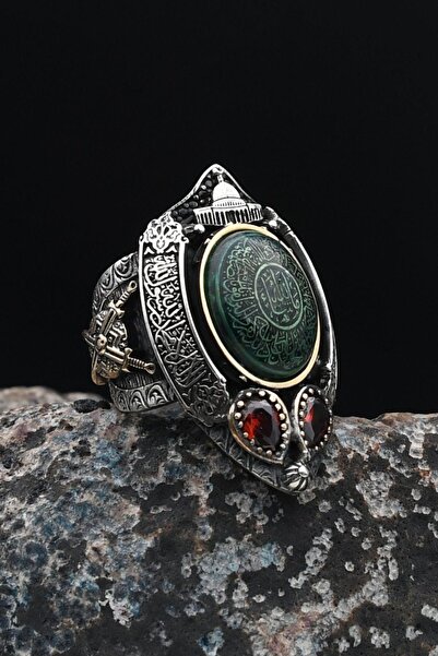 Prestige Zihgir Özel Tasarım 925 Ayar Gümüş Erkek Yüzüğü Nazar Duası ve Kelim...