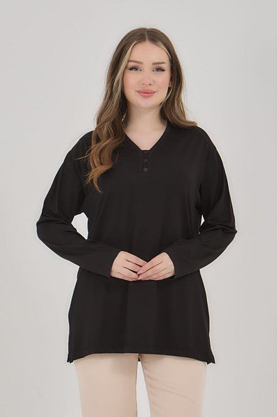 Fresh&Moda Γυναικεία χτενισμένη βαμβακερή μπλούζα με λαιμόκοψη V Lycra Plus Size Μεσήλικας Mother