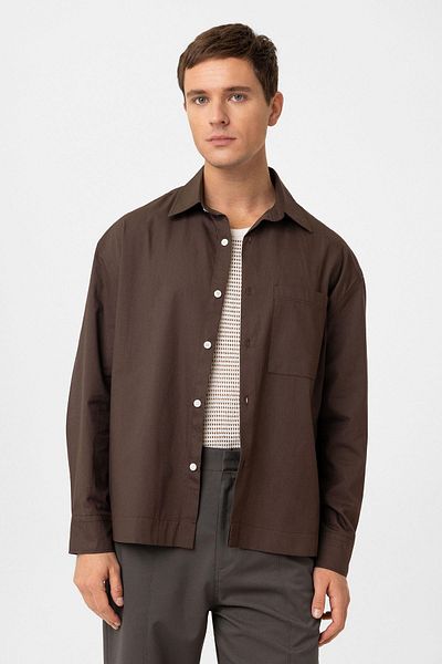 Antioch Brown Cotton Relaxed Men's Shirt