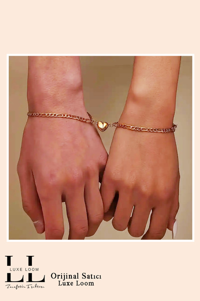 Luxe Loom Zarafetin Işıltısı Kararmayan Çelik Gold Renk 2'li Mıknatıs Kalp Çi...