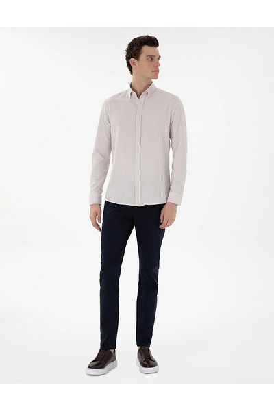 Pierre Cardin Pi̇erre Cardi̇n Woven Navy Blue Slim Fit Canvas Trousers