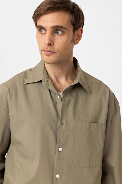 Antioch Khaki Cotton Relaxed Men's Shirt
