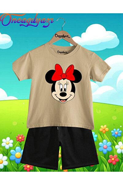 oneagılyazı Minnie Mouse Štampano Oversize kroj Dječje šortseve T-shirt setovi