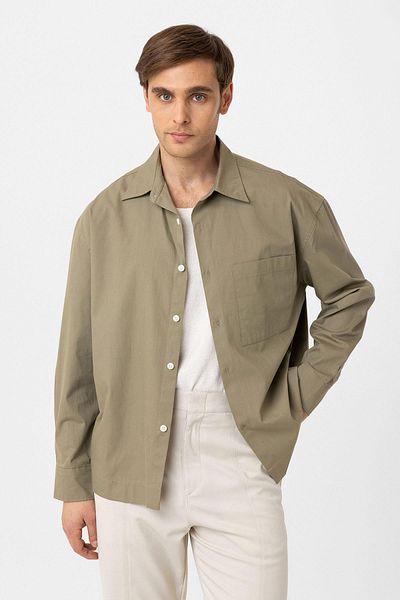 Antioch Khaki Cotton Relaxed Men's Shirt