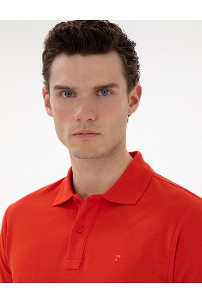 Pierre Cardin Red Slim Fit Curly Polo Neck Basic T-Shirt 50302561-Vr030
