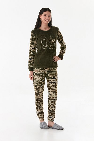 Fulla Moda Σετ Πιτζάμες Queen Text Κεντημένο Καμουφλάζ Fleece