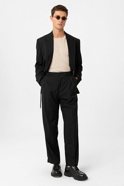 Antioch Black Double Pleated Baggy Fit Men's Trousers