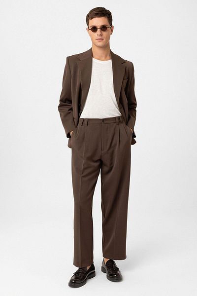 Antioch Coffee High Waist Relax Fit Pleated Men's Trousers