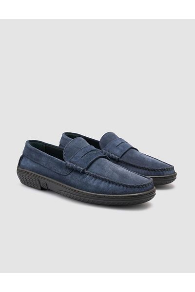 Cabani 100% Genuine Leather Navy Blue Suede Men's Casual Shoes