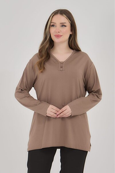 Fresh&Moda Women's V-Neck Lycra Large Size Middle Age Mother Combed Cotton Blouse