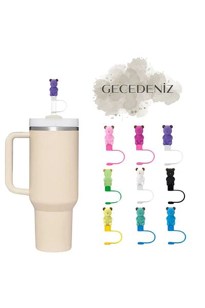 GECEDENİZ Straw Stopper Thermos 3D Three Dimensional Jelly Bean