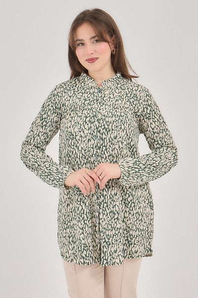 Fresh&Moda Women's Plus Size Patterned Lycra Stretchy Wrap Shirt Blouse