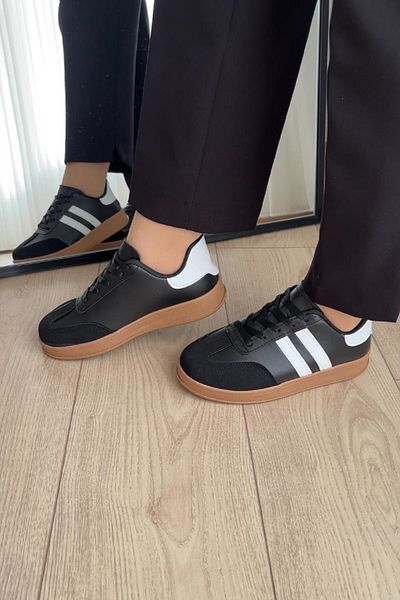 ALTUNTAŞ Unisex Women Men Girls Children Striped Anatomical Comfortable Sole Casual Sneaker Sports Shoes Black