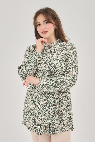 Fresh&Moda Women's Plus Size Patterned Lycra Stretchy Wrap Shirt Blouse