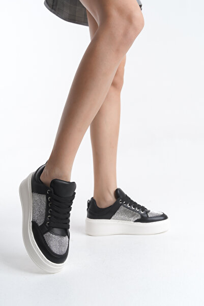 MORIA SHOES Heloisa siyah taşlı bağcıklı kadın sneaker ayakkabı