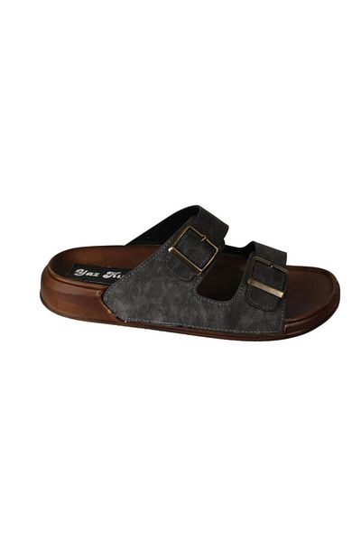 Yaz Kış Ayakkabı Yazkiş Men's Gray Double Buckle Comfortable Sole Slippers