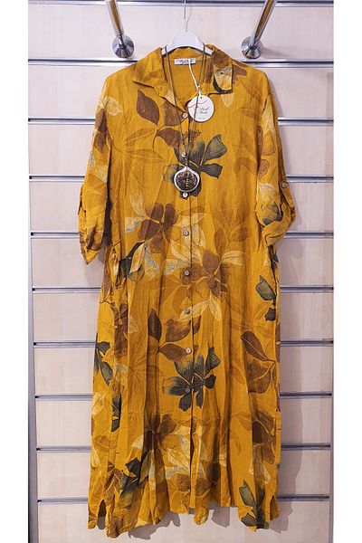 Park Moda Rochie cămașă de in Model frunze