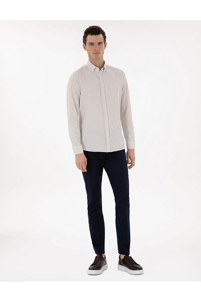 Pierre Cardin Pi̇erre Cardi̇n Woven Navy Blue Slim Fit Canvas Trousers