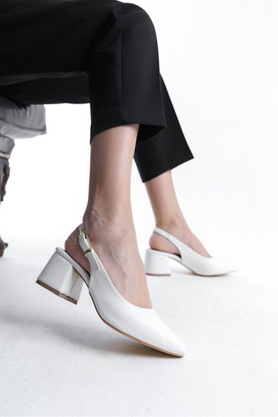 Bak Store White Patent Leather Gold Buckle Detailed Women's Thick Heeled Shoes