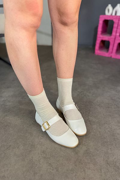 SHOEBELLAS Balerini de damă Seai cu cataramă din aur alb