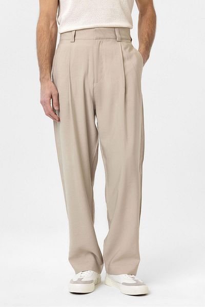 Antioch Beige Pleated Baggy Fit Men's Trousers