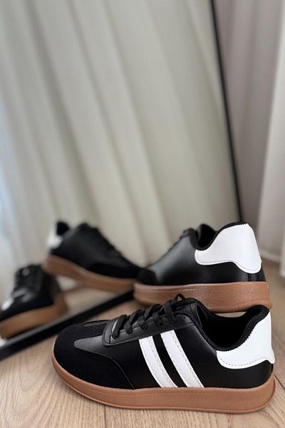ALTUNTAŞ Unisex Women Men Girls Children Striped Anatomical Comfortable Sole Casual Sneaker Sports Shoes Black