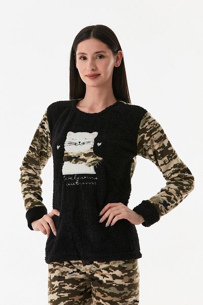 Fulla Moda Σετ πιτζάμες με κεντητό καμουφλάζ φλις γάτας