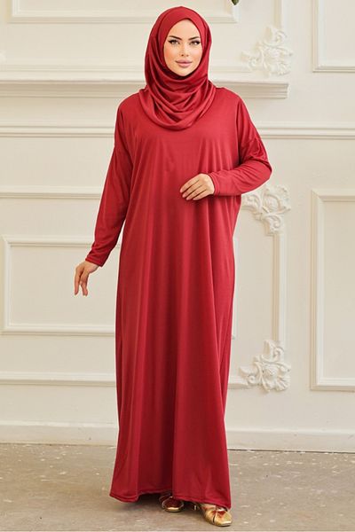 Bestenur Πρακτικό Ολόσωμο Φόρεμα Προσευχής 1397 - Claret Red