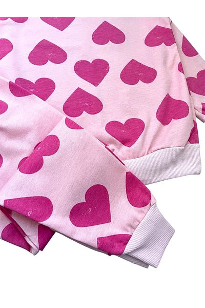 ALİŞ KİDS Girl's Cotton Pink Heart Patterned Long Sleeve Seasonal Pajama Set