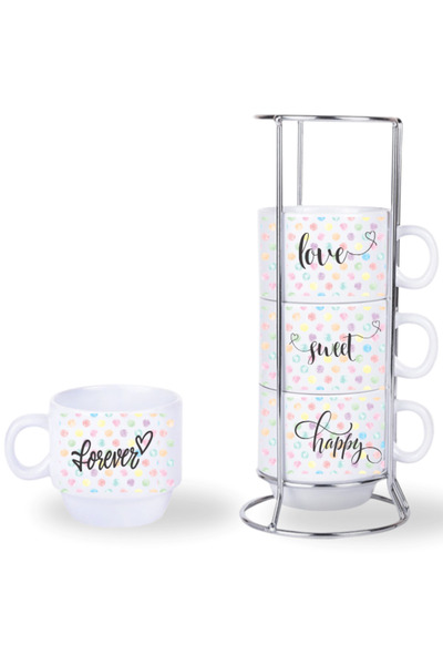 Deep Craft Deepcraft 4-Piece Cup Set with Stand Dead End Printed Gazelle Pattern 4-Piece Cup Set 190 ml