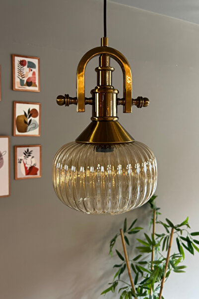 Bamyum Mola Cam Bal Rengi Tekli Avize Gemici Eskitme Başlık Retro Sarkıt Lamba Restoran Salon Aydınlatma