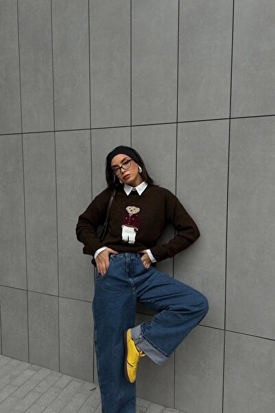 Eka Γυναικείο πουλόβερ καφέ αρκουδάκι 1014-5205