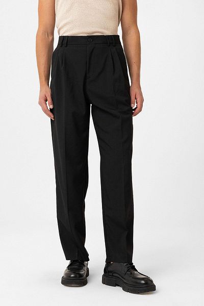 Antioch Black Double Pleated Baggy Fit Men's Trousers