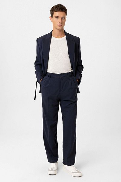 Antioch Navy Blue Double Pleated Baggy Fit Men's Trousers