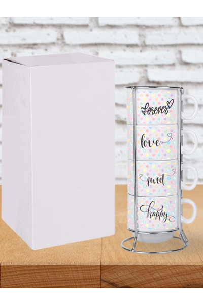 Deep Craft Deepcraft 4-Piece Cup Set with Stand Dead End Printed Gazelle Pattern 4-Piece Cup Set 190 ml