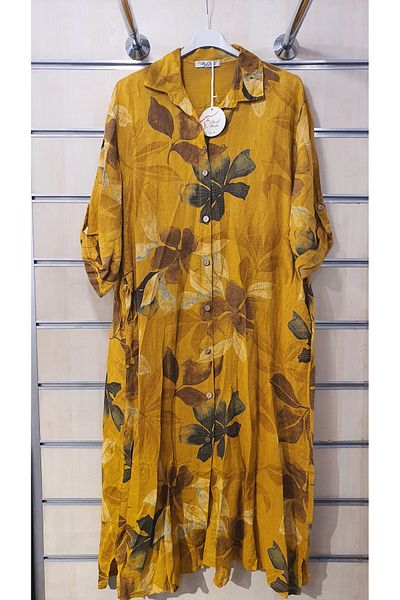 Park Moda Rochie cămașă de in Model frunze