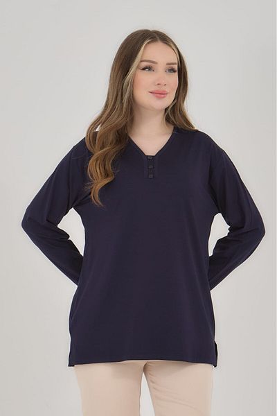 Fresh&Moda Women's V-Neck Lycra Large Size Middle Age Mother Combed Cotton Blouse