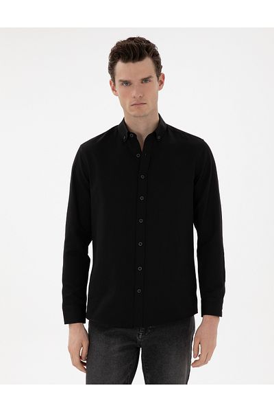 Pierre Cardin Μαύρο μακρυμάνικο πουκάμισο Regular Fit 50304764-VR046