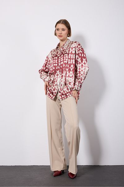 PERA MODA Cămașă de damă din satin cu modele oversize