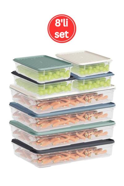 Flora 8'li Buzdolabı Düzenleyici Set, Buzluk Derin Dondurucu Buzdolabı Saklama Kabı 4x(1100,2200ml)