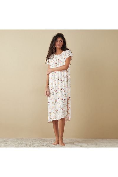 FAV Floral Print Sleepshirt with Short Sleeves