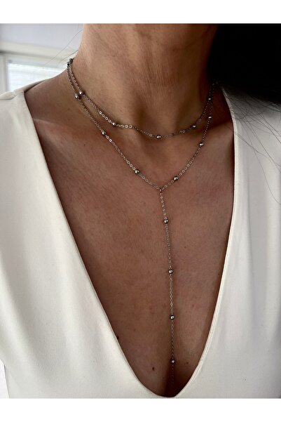 Hoop jewelery قلادة منخفضة القطع مع سلسلة كروية من الفولاذ