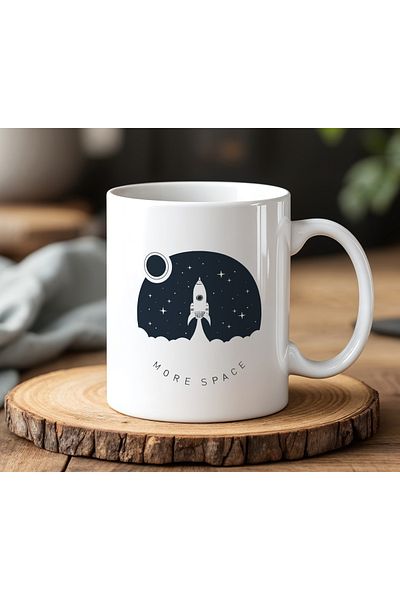 BB TRADE More Space Designed White Ceramic Printed Mug 330ml