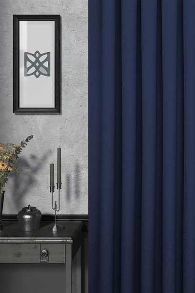 MARİTSA Background Curtain - Jacquard Series Flora Pattern Navy Blue Close Pleat (1X3) Single Wing Curtain
