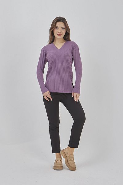 Fresh&Moda Women's Knitwear Stretchy V-Neck Long Sleeve Winter Mother Sweater
