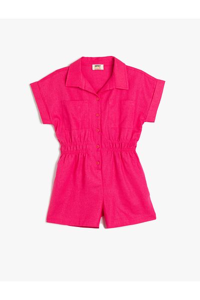 Koton Short Sleeve Linen Short Jumpsuit with Pocket Detail